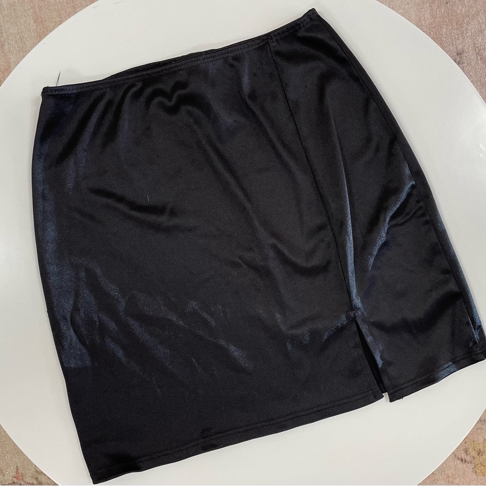 Satin Black Mini Skirt with Side Slit
